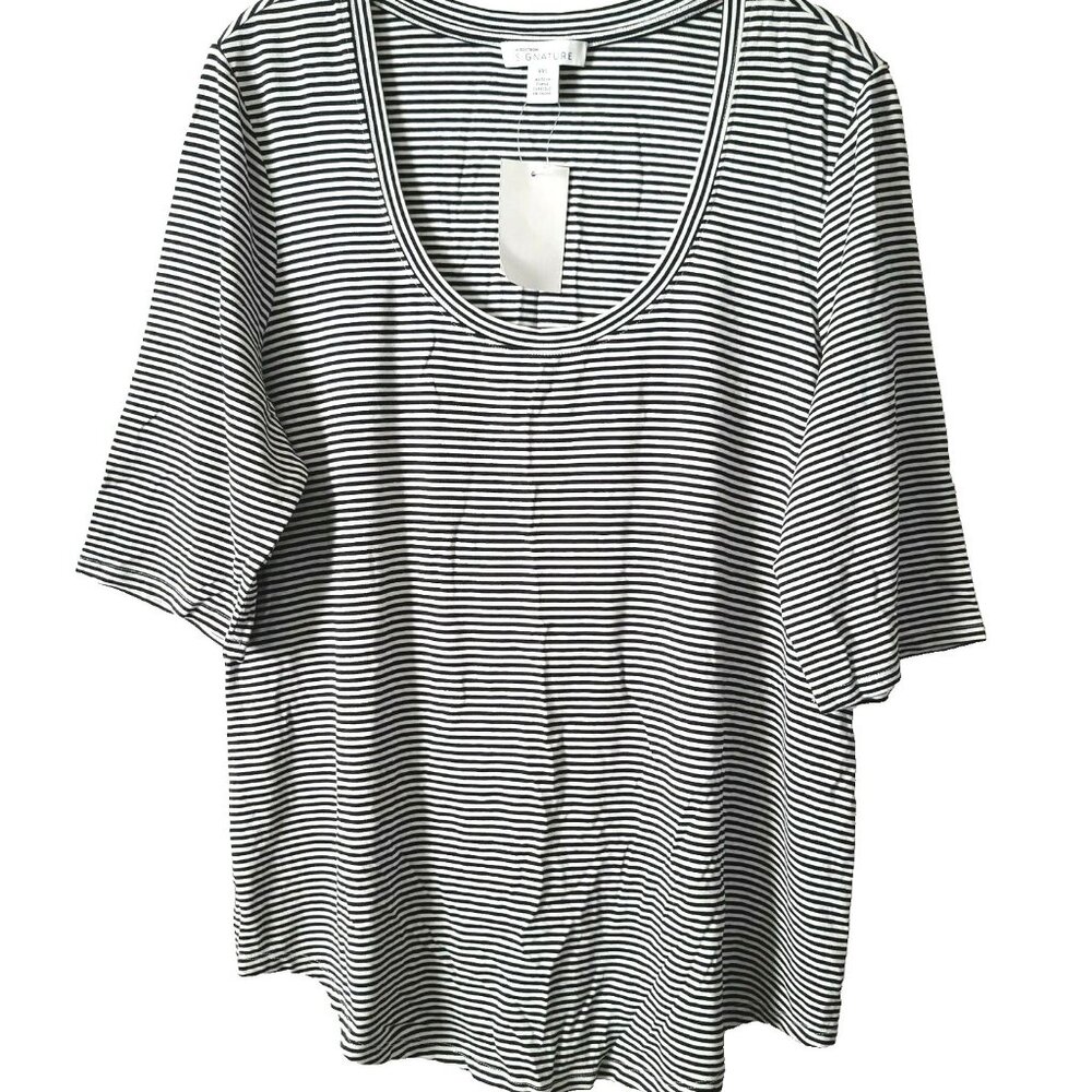 Nordstrom Signature Striped SS Jersey Top XXL Stretch Navy White Scoop Neck NWT